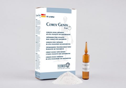 Schnellabbindender Knochenzement Cemex® Genta FAST mit Gentamicin zur manuellen Anmischung mit Flüssigkeit und Pulver