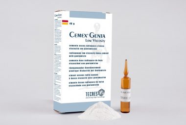 Niedrigviskoser Knochenzement Cemex® Genta Low Viscosity mit Gentamicin zur manuellen Anmischung mit Flüssigkeit und Pulver